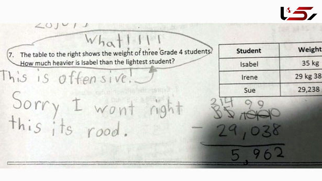 نامه عجیب دختر دانش آموز ۱۰ ساله به معلمش /  سوال توهین است پاسخ نمی دهم ! + عکس