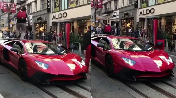 این پسر لامبورگینی را لگد مال کرد و!! + فیلم