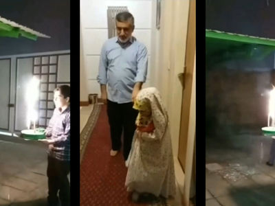فیلم جشن تولد سوپرایزی برای سردار حاجی زاده در حیاط خانه ویلایی اش ! / نوه های شیرینش کیک و فشفشه به دست تولدت مبارک خواندند / روحش شاد