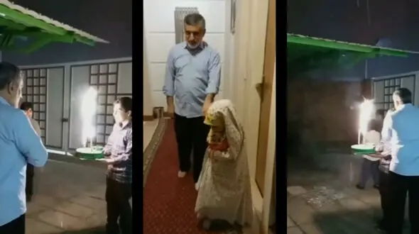 فیلم جشن تولد سوپرایزی برای سردار حاجی زاده در حیاط خانه ویلایی اش ! / نوه های شیرینش کیک و فشفشه به دست تولدت مبارک خواندند / روحش شاد
