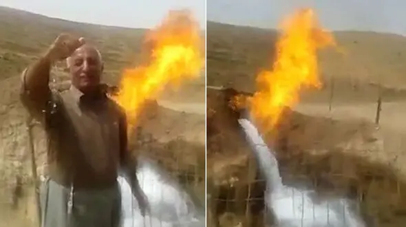 زبانه کشیدن آب و آتش از یک چاه +فیلم دیدنی