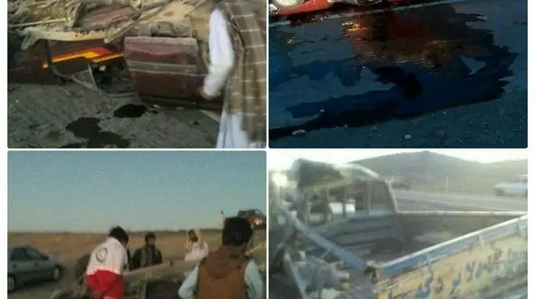 عکس های تصادف وحشتناک 2 تویوتا وانت در جاده خاش / 9 کشته 21 زخمی