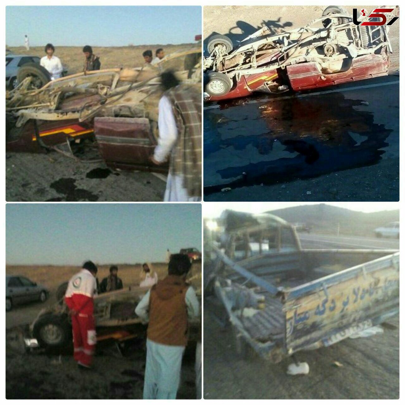 عکس های تصادف وحشتناک 2 تویوتا وانت در جاده خاش / 9 کشته 21 زخمی
