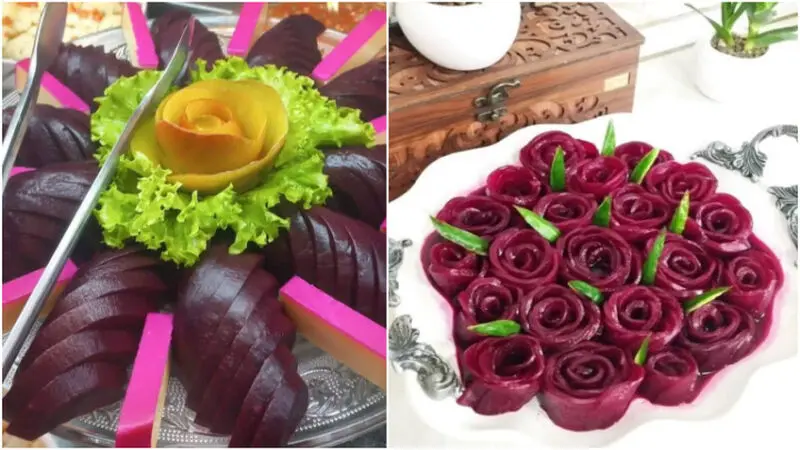 تزیین لبو به شکل گل رز برای شب یلدا