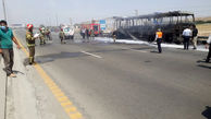 4 عکس وحشتناک از آتش گرفتن اتوبوس مسافربری در جاده تهران _ قم 
