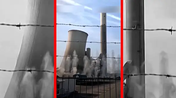 فیلم انفجار مهندسی شده برج ۱۱۷ متری نیروگاه در آلمان