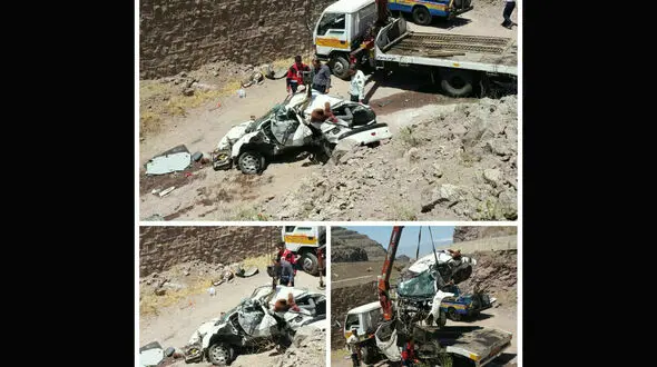 تصادف مرگبار پژو با بتن های کنار جاده در اتوبان قزوین-رشت + عکس 