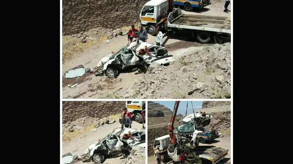 تصادف مرگبار پژو با بتن های کنار جاده در اتوبان قزوین-رشت + عکس 
