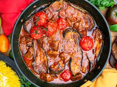 خورشت گوجه بادمجون ناهار امروز + فیلم