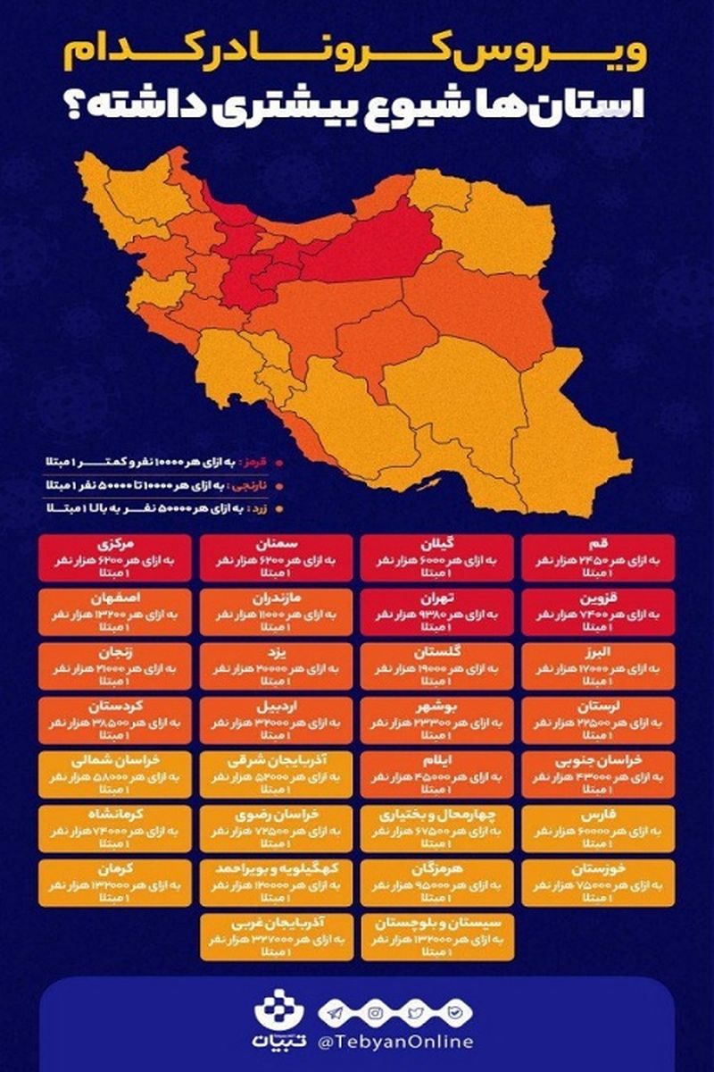 کرونا در کدام استان‌ها شیوع بیشتری داشته است؟