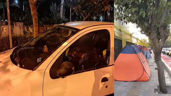 ماشین خوابی و چادرخوابی همراهان بیماران، اطراف بیمارستان ها + فیلم