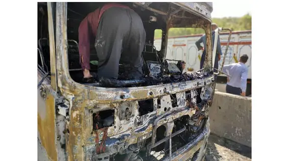 آتش سوزی تریلی تانکر  سوخت در مرز باشماق مریوان