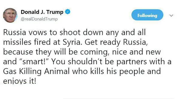 ترامپ: روسیه، آماده باش! با موشک های جدید و هوشمند به سوریه حمله می کنیم 