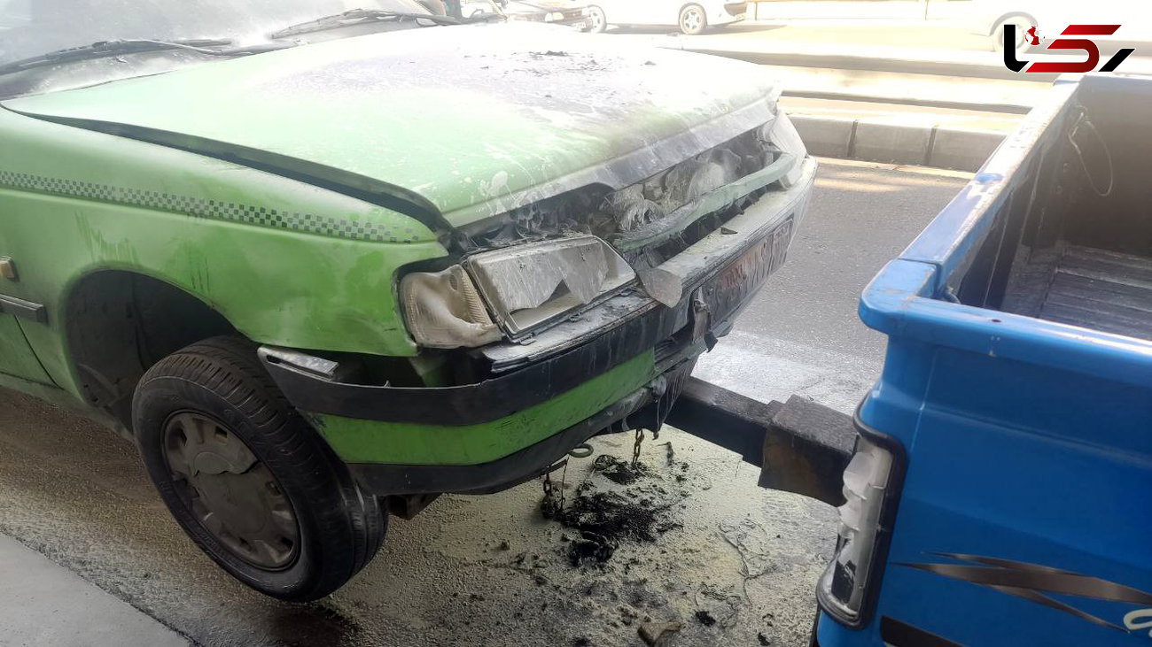 آتش گرفتن تاکسی زن تهرانی در اتوبان امام علی  / آتش نشانی دیر رسید 