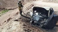 بوی بنزین نشانه ای از آتش سوزی مهیب پژو 206 در جاده خاوران بود + عکس 