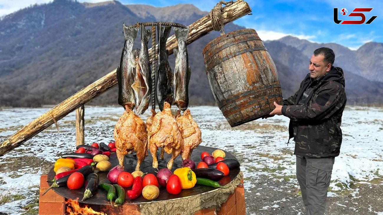 فیلم/ نحوه پخت یک غذای متفاوت با 12 ماهی و 6 مرغ به روش آشپز مشهور آذربایجانی 