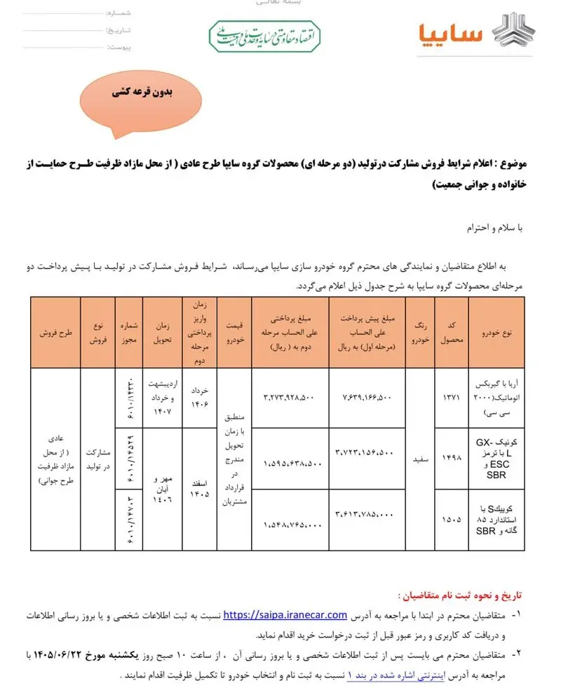شرایط فروش محصولات سایپا اعلام شد