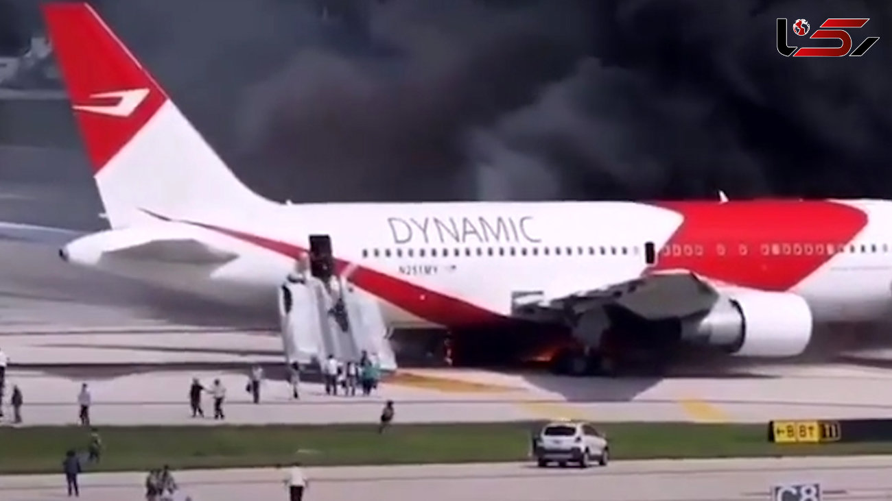 لحظه تخلیه مسافران از هواپیمای ایرباس خارجی آتش گرفته در فرودگاه + فیلم