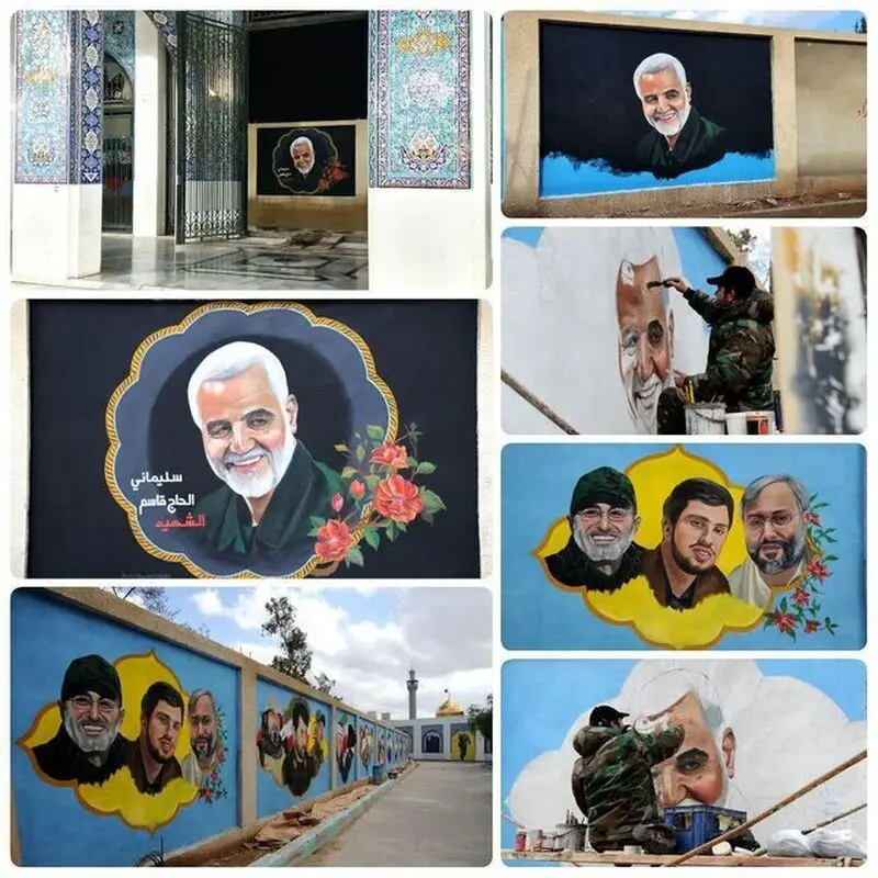 تصویر سپهبد شهید حاج قاسم سلیمانی بر دیوار حرم حضرت زینب(سلام الله علیها) نقش بسته شد .