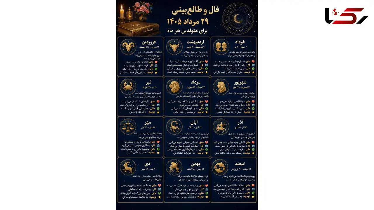 فال و طالع‌ بینی امروز؛ ۲۹ مرداد ۱۴۰۵ برای متولدین هر ماه
