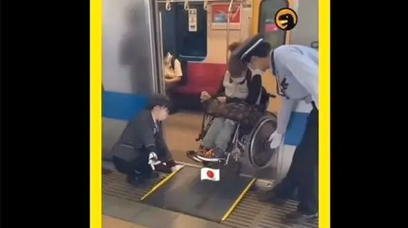 فیلم/ احترام ویژه به معلولین در متروی ژاپن 