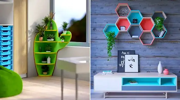 چیدمان مدرن منزل با شلف‌ های رنگی؛ 15 عکس الهام‌ بخش + راهنمای حرفه‌ای