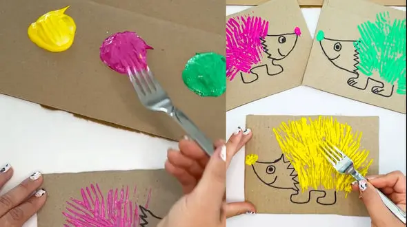 رنگ کردن جوجه تیغی با چنگال + فیلم