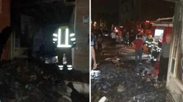 کارگاه کفاشی در صالحیه تهران در آتش سوخت + عکس