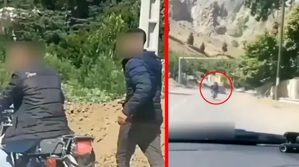 فیلم لحظه سرقت 2 موتورسوار در جاده چالوس