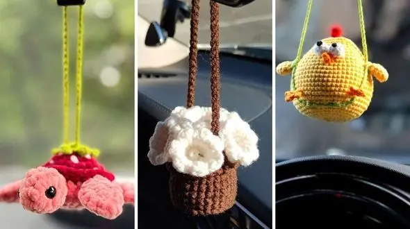 مدل های جدید آویز جلو ماشین بافتنی | زیباترین طرح ها برای تزئین خودرو