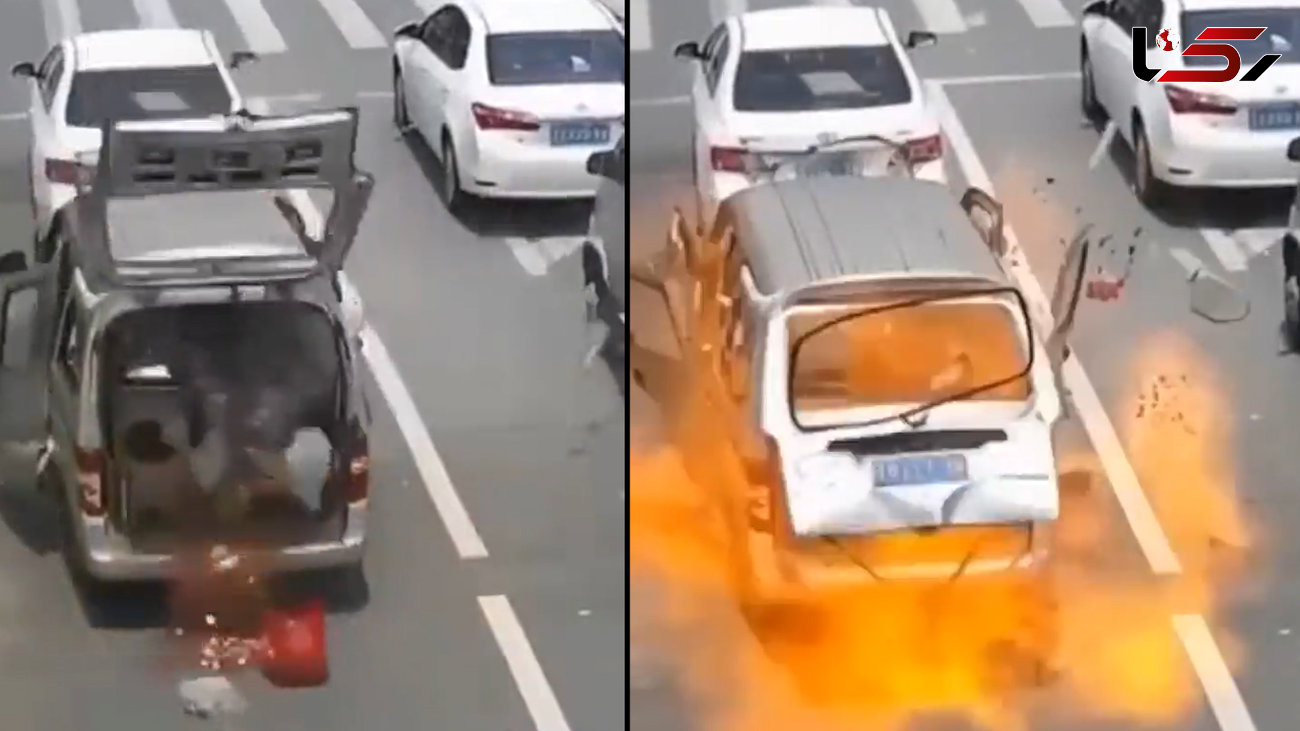 ببینید / انفجار هولناک خودروی ون پشت چراغ قرمز / همه شوکه شدند + فیلم