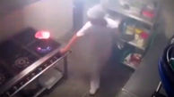 ببینید / لحظه وحشتناک انفجار آشپزخانه بر اثر بی‌ احتیاطی آشپز + فیلم