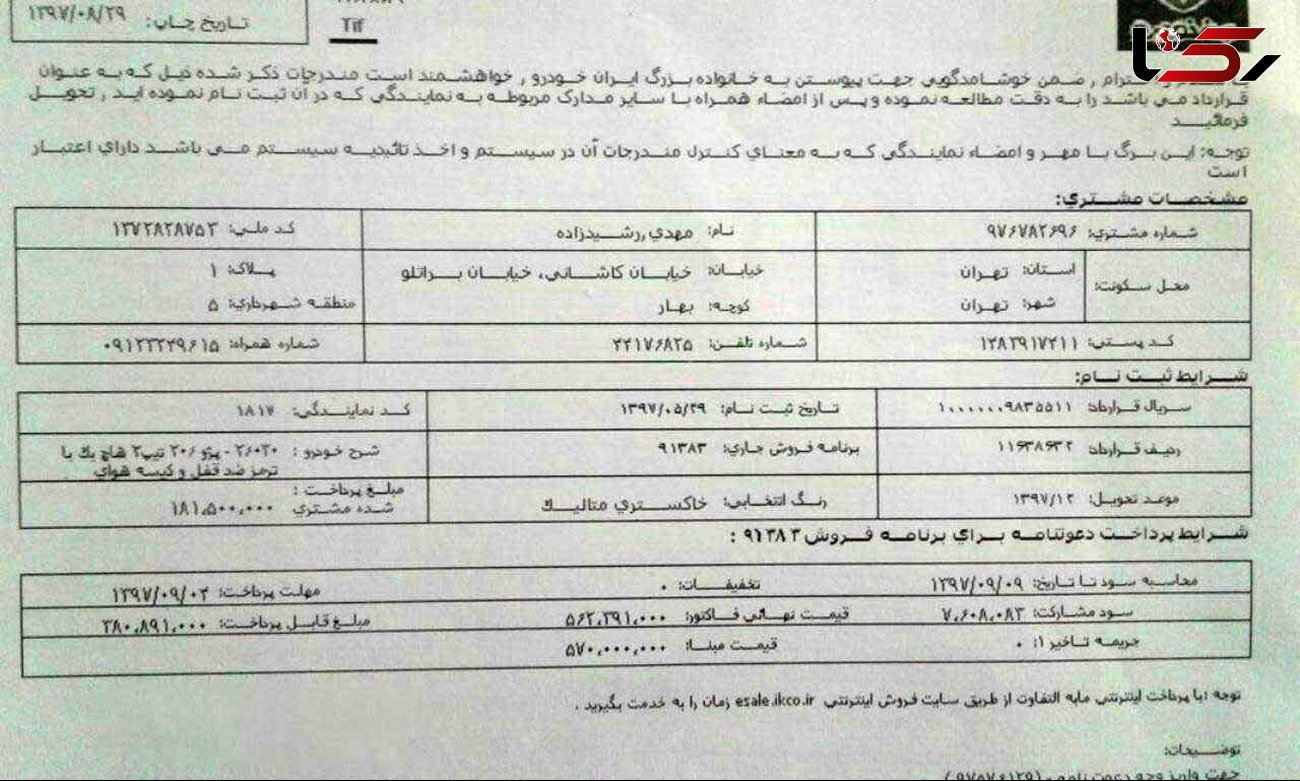  دعوتنامه قیمت جدید کارخانه پژو 206 با ۵‎٪ زیر قیمت بازار ! + سند