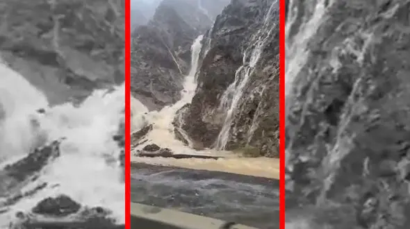 فیلم جاری شدن سیل از کوه‌های حاجی آباد هرمزگان