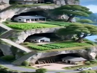 معماری خلاقانه؛ کوه رو چند طبقه حفر کردن خونه ساختن پلکانی ویو اون که کلبه ش نوک خداس