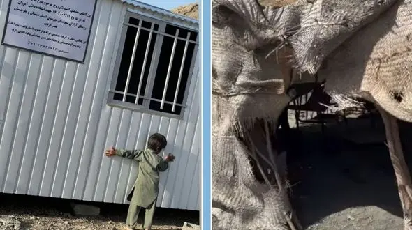 خیران سقف مدرسه کپری دانش‌آموزان روستای آواران سیستان و بلوچستان را  فروریختند و مدرسه ساختند/ جایی که مسئولان آموزش و پرورش گفته بودند مدرسه کپری نداریم !  + فیلم