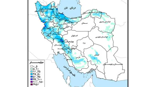 حوضه دریای خزر و حوضه خلیج فارس و دریای عمان پر باران ترین ها در این هفته بودند
