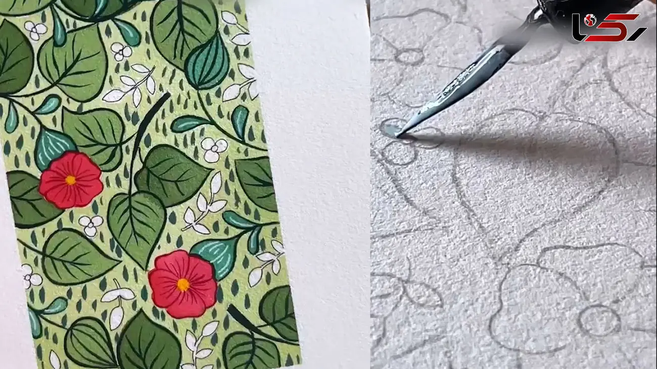 نقاشی زیبا از برگ و گل + فیلم