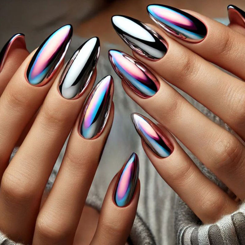 طراحی ناخن کروم آینه ای هفت رنگ