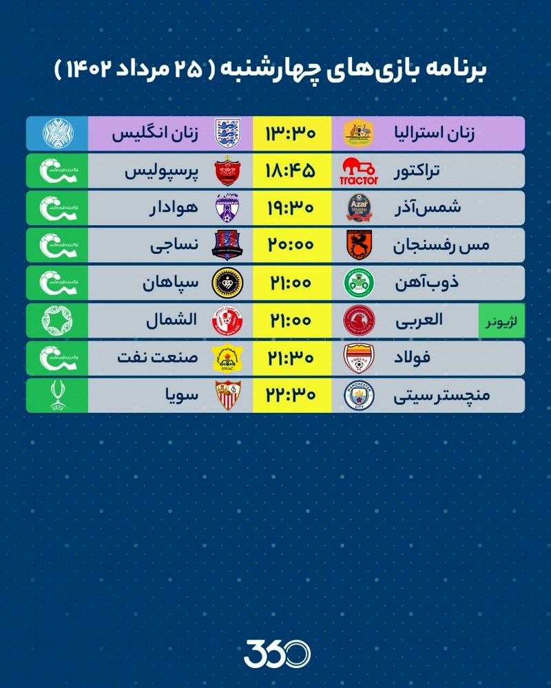 برنامه بازی های 25 مرداد