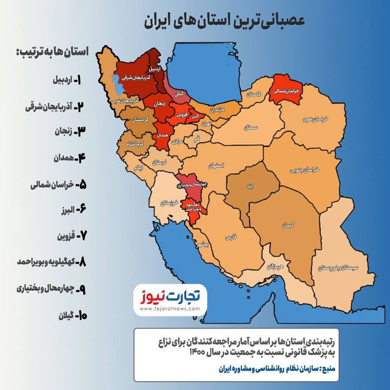 عصبانی ترین استانها