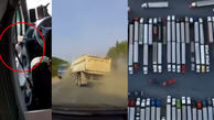ببینید / از رانش زمین و ریزش سنگ تا تصادف چند کامیون در جاده + فیلم حادثه ای 