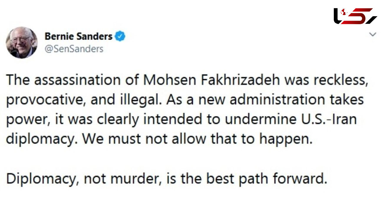 Sanders terms Fakhrizadeh terror illegal, provocative