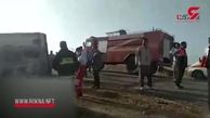 اولین فیلم از تصادف مرگبار کامیون با اتوبوس مسافربری / 7 کشته در گلستان