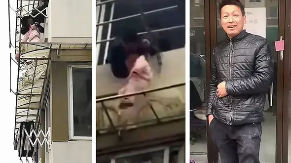 فیلم لحظه نجات معجزه آسای کودک 2 ساله در ارتفاع 10 متری