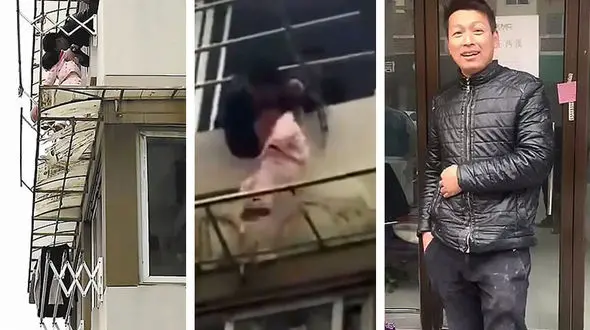 فیلم لحظه نجات معجزه آسای کودک 2 ساله در ارتفاع 10 متری