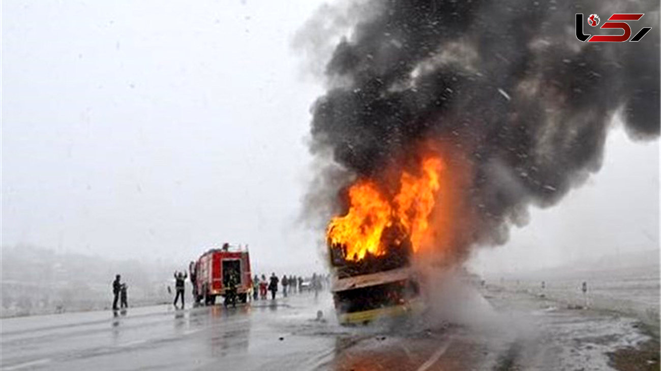 آتش‌سوزی اتوبوس در جاده سنندج