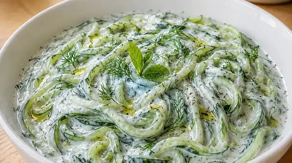 ماست‌ و خیار ترکیه‌ ای رشته‌ ای بلدی درست کنی؟ دستورش اینجاست + گزارش تصویری