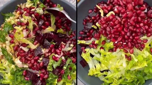 سالاد انار و چغندر مناسب برای پاییز + فیلم