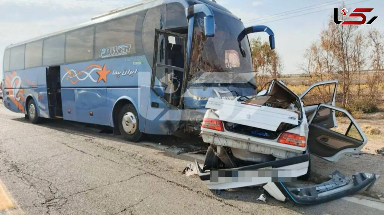 شاخ به شاخ مرگبار پژو 405 با اتوبوس در جاده دهلران + عکس های دلخراش
